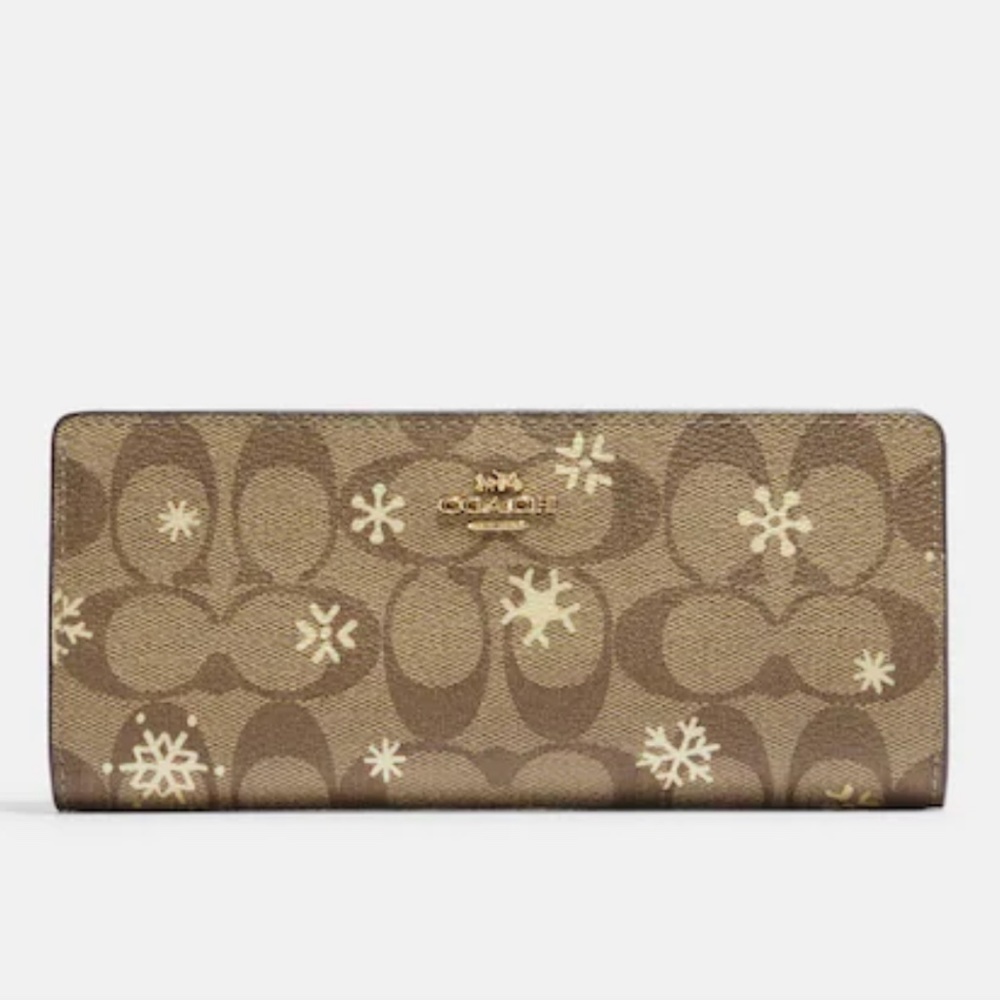 Coach Slim Wallet In Signature Canvas With Snowflake Print